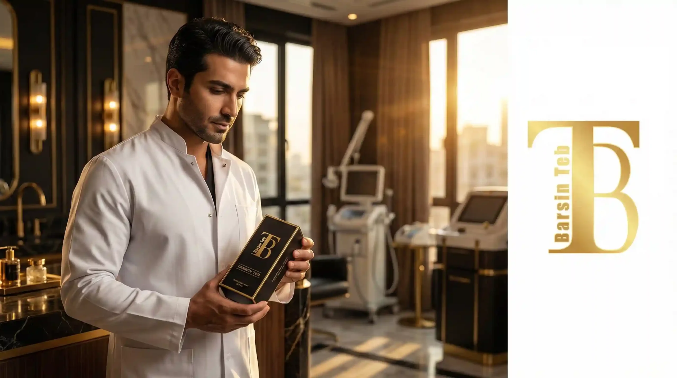 خرید بوتاکس اصل از پارسین طب؛ پزشک متخصص ایرانی در کلینیک زیبایی در حال بررسی ویال بوتاکس